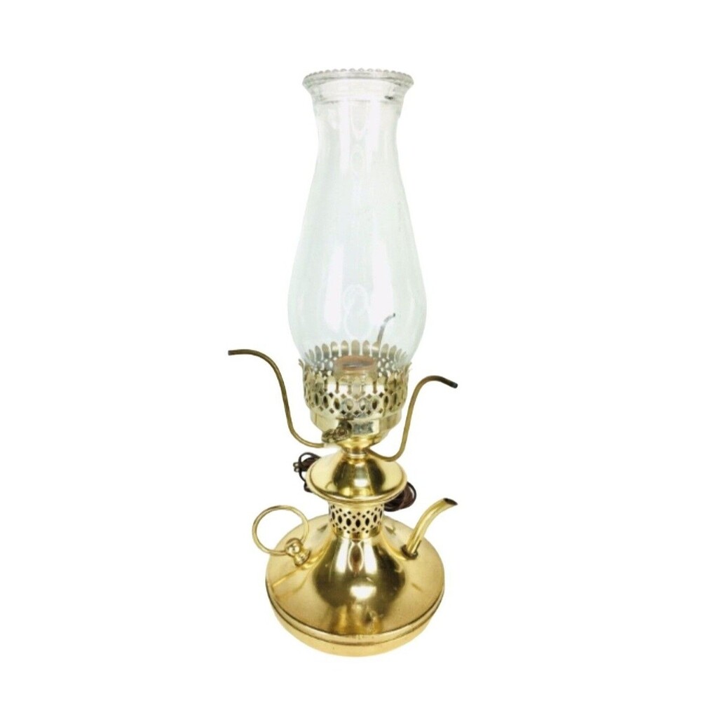 Vintage MCM Gold Brass Oil Converted To Electric Genie Table Lamp